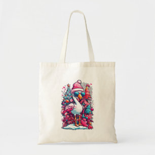 Flamingo Festivities Santa Hat and Glasses Christm Tote Bag