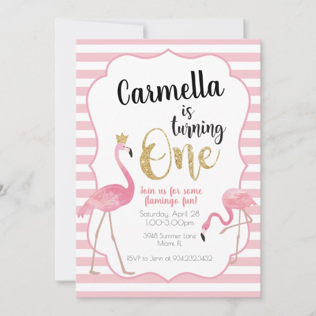 Flamingo First Birthday Invitation (Front)