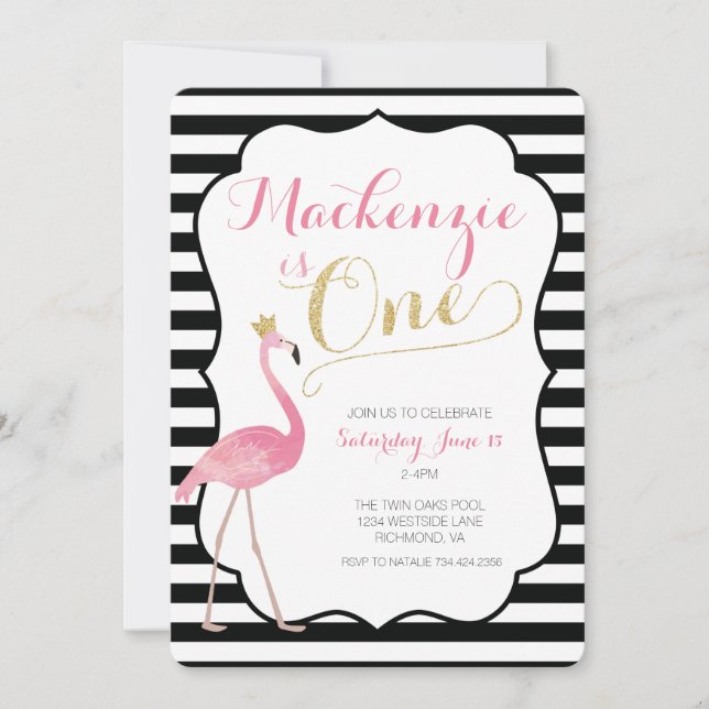 Flamingo First Birthday Invitation (Front)