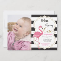 Flamingo First Birthday Invitation Girl