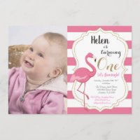 Flamingo First Birthday Invitation Girl