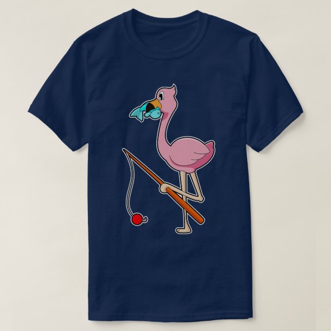 Flamingo Fisher Fishing rod Fish T-Shirt (Design Front)