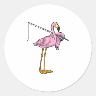Flamingo Fishing Fisher Fishing rod Classic Round Sticker