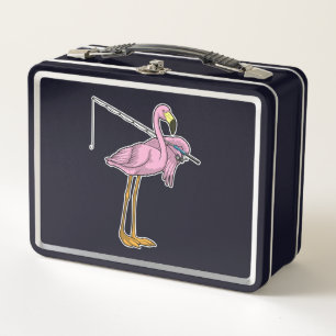 Flamingo Fishing Fisher Fishing rod Metal Lunch Box