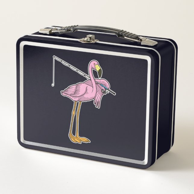 Flamingo Fishing Fisher Fishing rod Metal Lunch Box (Front)