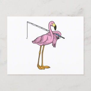 Flamingo Fishing Fisher Fishing rod Postcard
