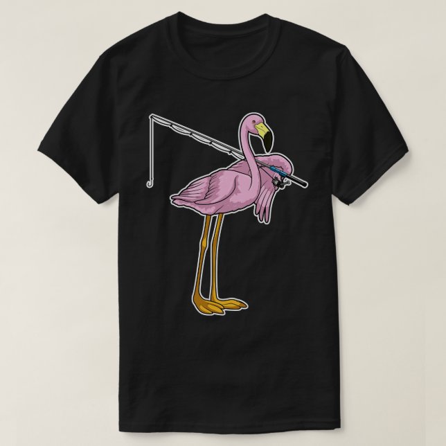 Flamingo Fishing Fisher Fishing Rod  T-Shirt (Design Front)