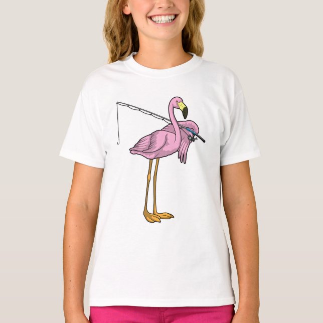 Flamingo Fishing Fisher Fishing rod T-Shirt (Front)