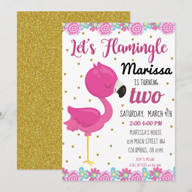 Flamingo, Flamingle Birthday Party Invite (Front/Back)