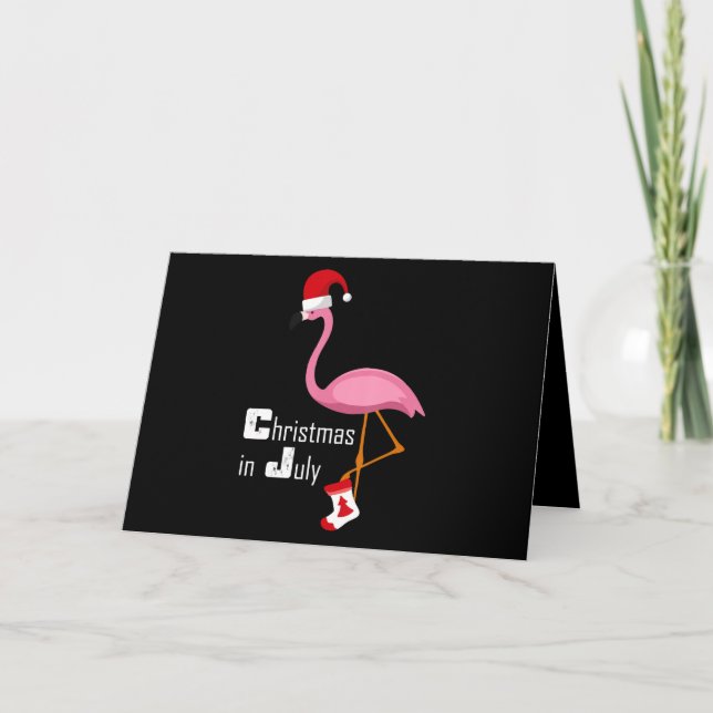 Flamingo | Flamingo Christmas In July Funny Party Card (Front)
