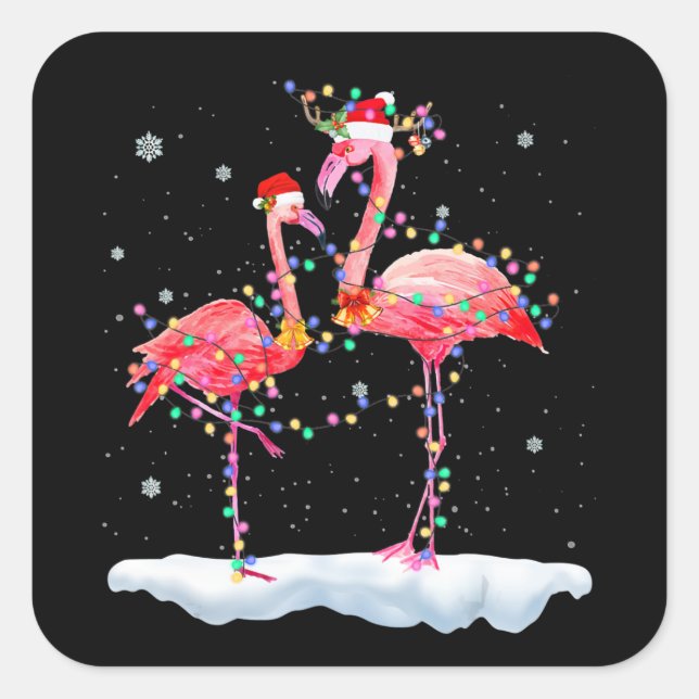 Flamingo | Flamingo Christmas Tree Santa Hat Xmas Square Sticker (Front)