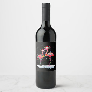Flamingo Flamingo Christmas Tree Santa Hat Xmas Wine Label