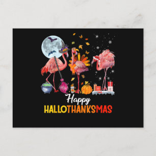 Flamingo Flamingo Halloween And Merry Christmas Announcement Postcard