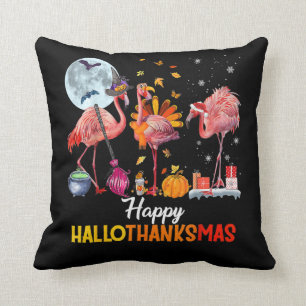Flamingo   Flamingo Halloween And Merry Christmas Cushion