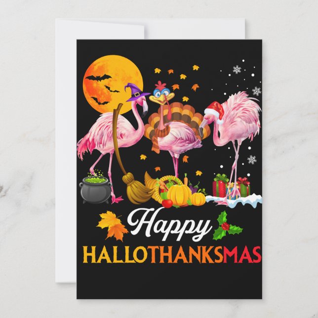 Flamingo | Flamingo Halloween And Merry Christmas Holiday Card (Front)