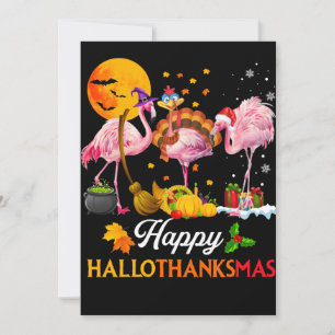 Flamingo Flamingo Halloween And Merry Christmas Holiday Card