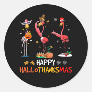 Flamingo   Flamingo Happy HalloThanksmas Classic Round Sticker