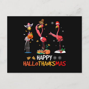 Flamingo   Flamingo Happy HalloThanksmas Holiday Postcard