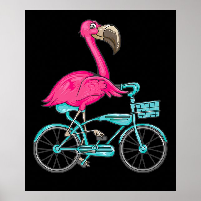 Flamingo | Flamingo Riding A Bicycle Cool Bikers Poster (Front)