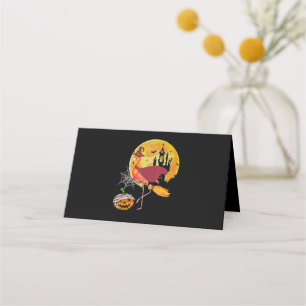 Flamingo Flamingo Riding Broom Pumpkin Halloween Place Card