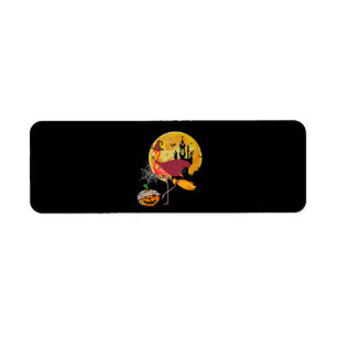 Flamingo Flamingo Riding Broom Pumpkin Halloween Return Address Label