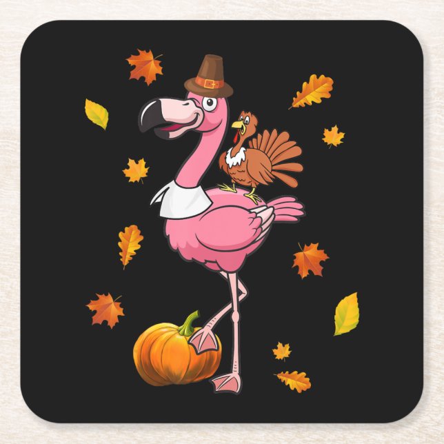 Flamingo | Flamingo Thanksgiving Halloween Square Paper Coaster (Front)
