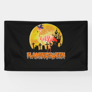 Flamingo   Flamingoween Funny Witch Halloween Banner