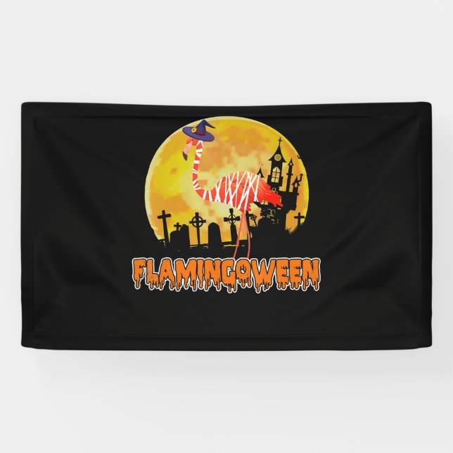 Flamingo | Flamingoween Funny Witch Halloween Banner (Horizontal)