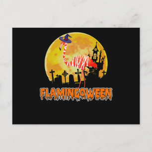 Flamingo Flamingoween Funny Witch Halloween Invitation Postcard