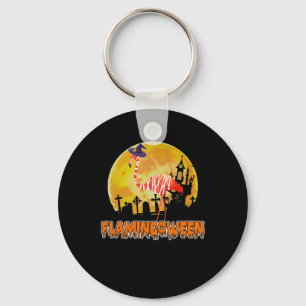 Flamingo Flamingoween Funny Witch Halloween Key Ring