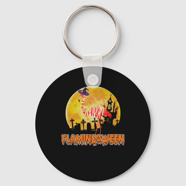 Flamingo | Flamingoween Funny Witch Halloween Key Ring (Front)