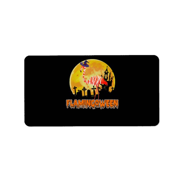 Flamingo | Flamingoween Funny Witch Halloween Label (Front)