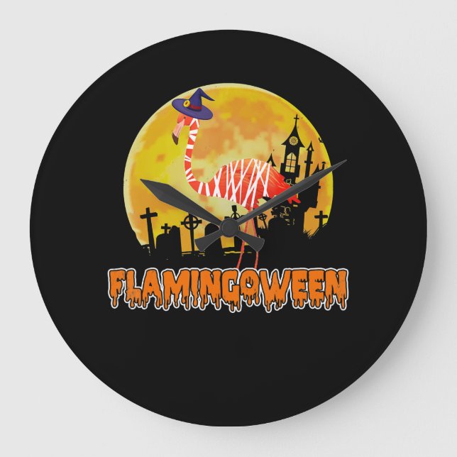 Flamingo | Flamingoween Funny Witch Halloween Large Clock (Front)