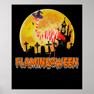 Flamingo   Flamingoween Funny Witch Halloween Poster