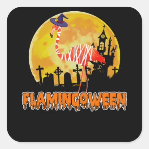Flamingo Flamingoween Funny Witch Halloween Square Sticker