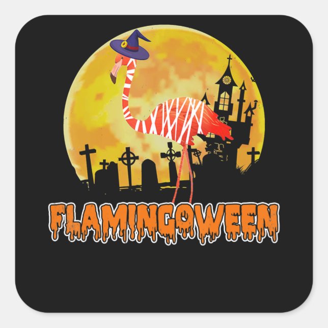 Flamingo | Flamingoween Funny Witch Halloween Square Sticker (Front)