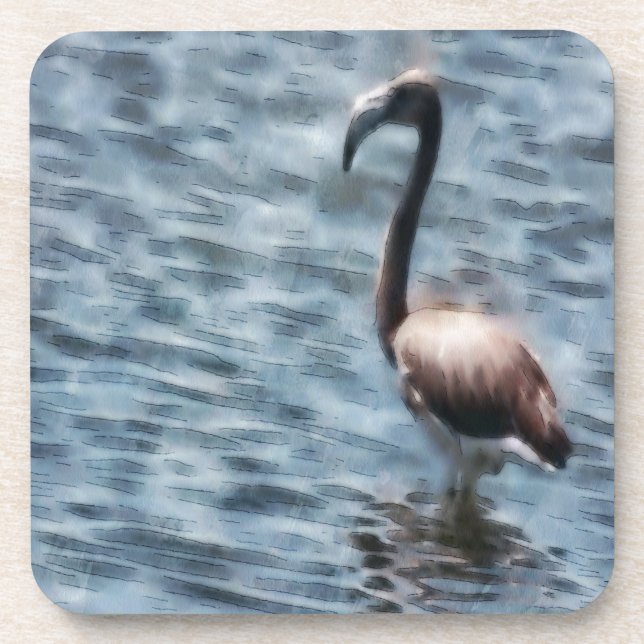 Flamingo Fledgling Watercolor Coaster (Front)
