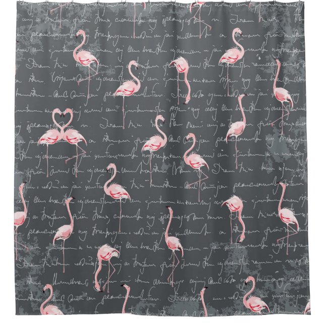 Flamingo Flock: Dark Grey Vintage. Shower Curtain (Front)