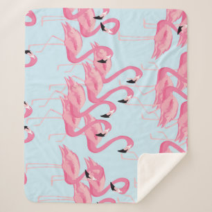 Flamingo Flock: Tropical Vintage Print Sherpa Blanket