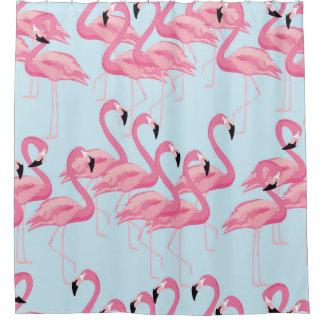 Flamingo Flock: Tropical Vintage Print Shower Curtain