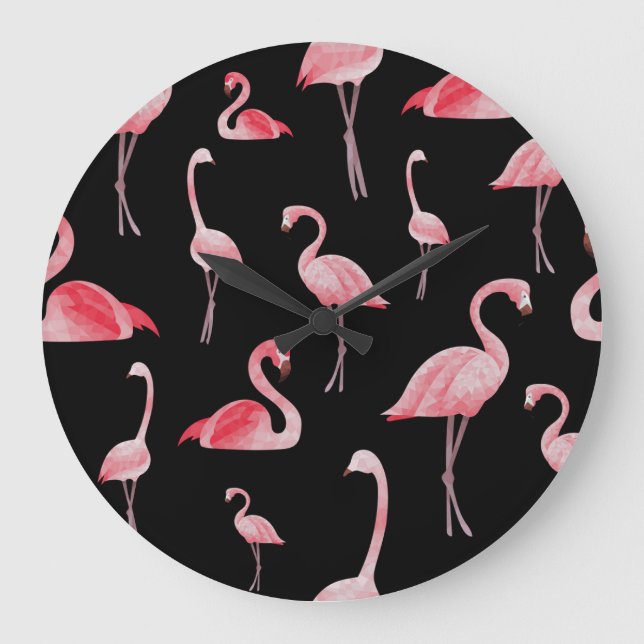 Flamingo Flock: Vintage Seamless Design Large Clock (Front)
