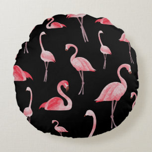 Flamingo Flock: Vintage Seamless Design Round Cushion