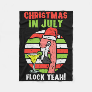 Flamingo Flock Yeah Christmas In July Retro Summer Fleece Blanket
