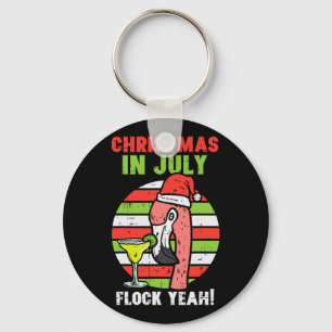Flamingo Flock Yeah Christmas In July Retro Summer Key Ring