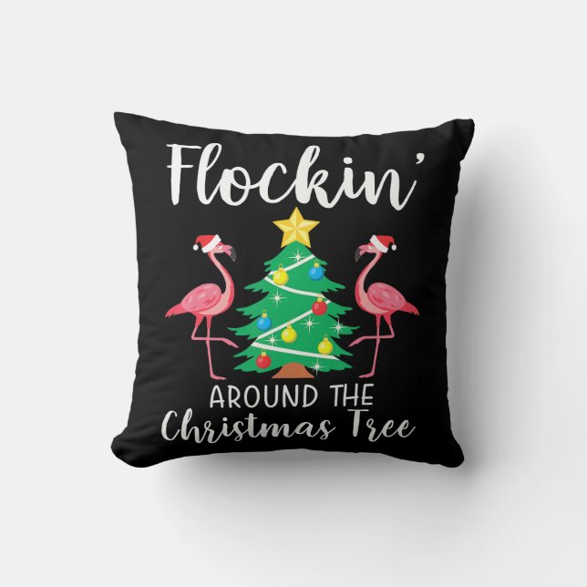 Flamingo | Flockin Around Christmas Tree Flamingo Cushion (Front)