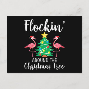Flamingo Flockin Around Christmas Tree Flamingo Holiday Postcard