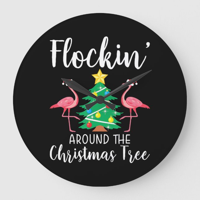 Flamingo | Flockin Around Christmas Tree Flamingo Large Clock (Front)