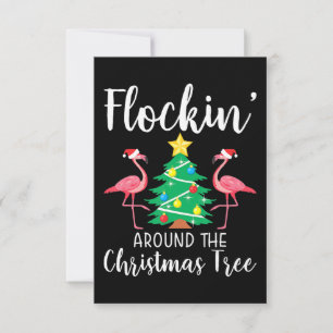 Flamingo Flockin Around Christmas Tree Flamingo RSVP Card