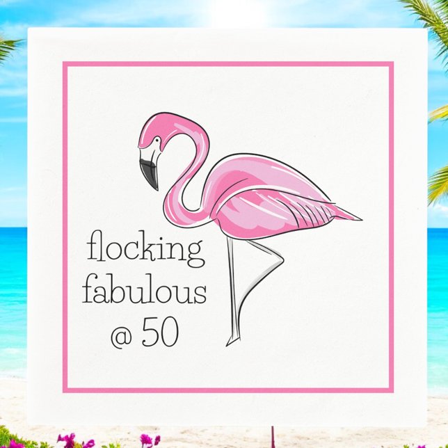 Flamingo Flocking Fabulous at Fifty Border Party Napkin (Creator Uploaded)