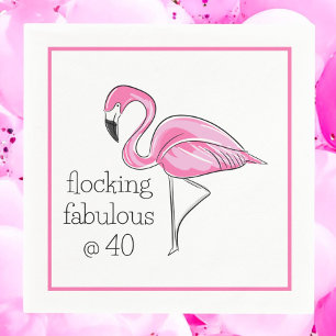 Flamingo Flocking Fabulous at Forty Birthday Napkin